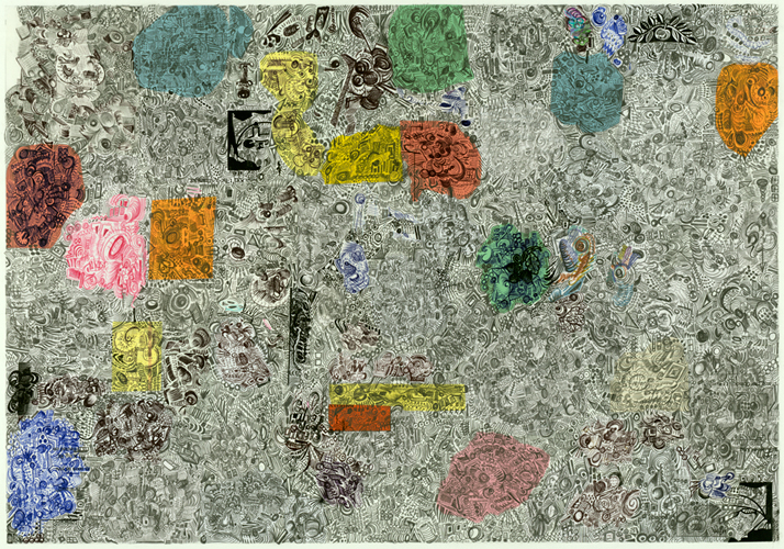 'Beehive' ~ Pencils, ink, mixed media, acid-free glue on rag paper ~ 18x26 inches