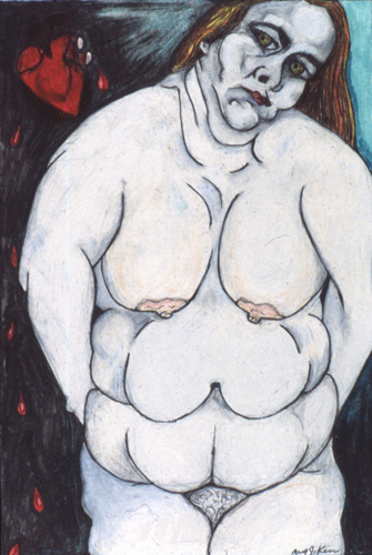 'Self Portrait With Bleeding Heart' ~ Pencils on paper ~ 10.25x7